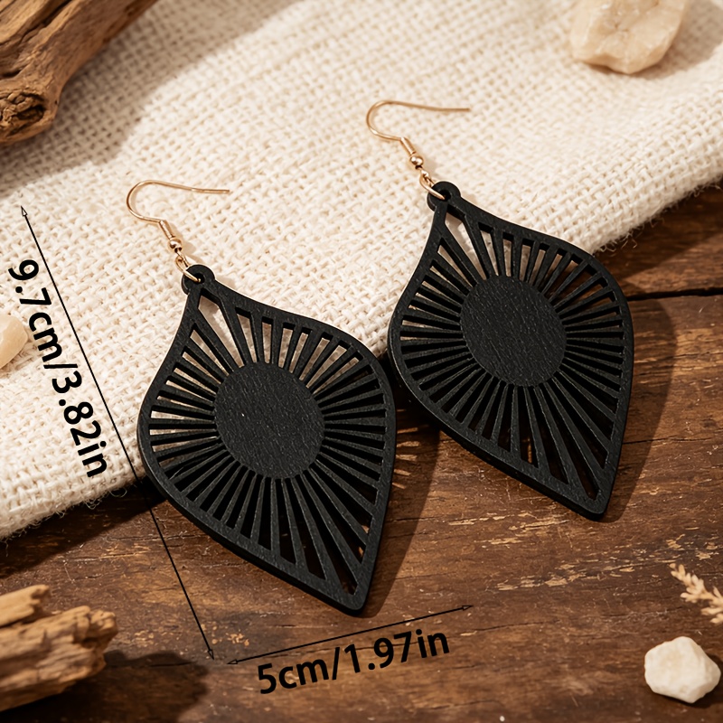 Women's Bohemian Hollow Geometric Wood Earrings